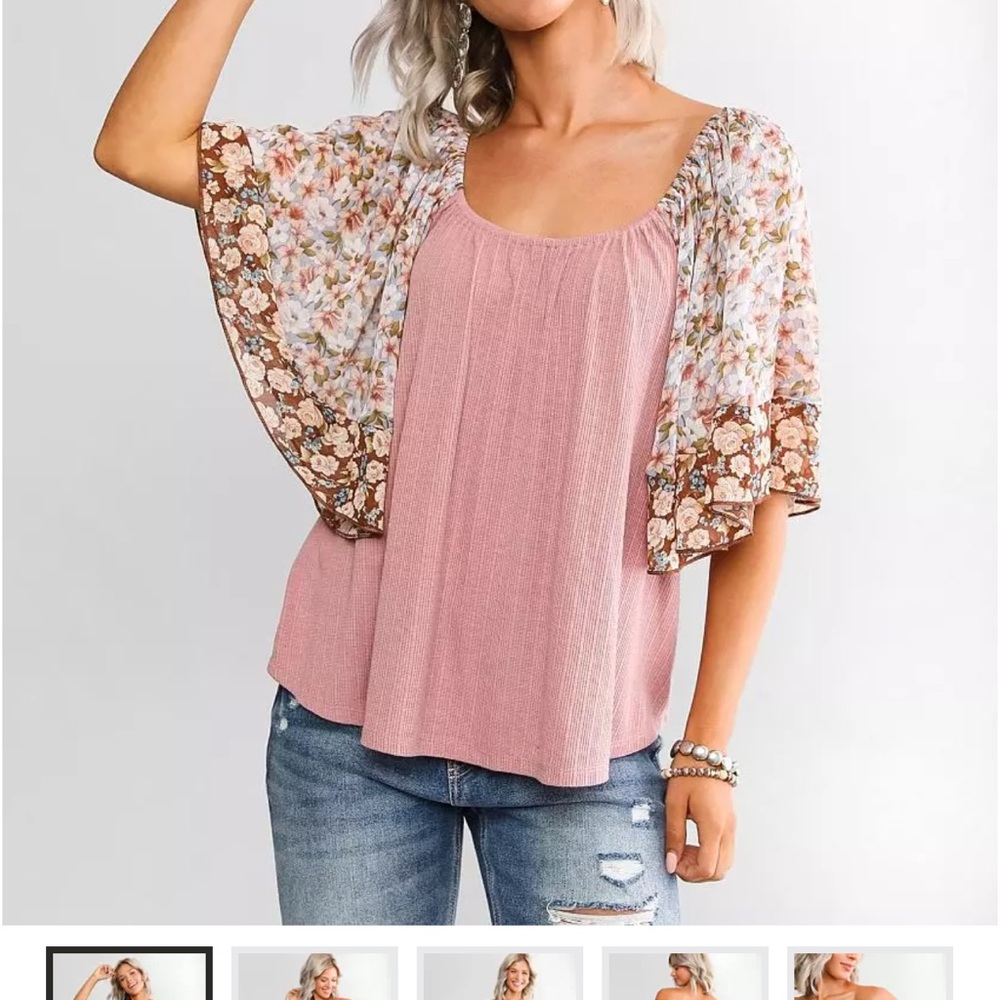 Floral Pink Blouse with Brown Accents